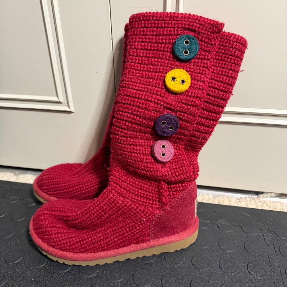 UGG Australia Kids Classic Cardy Red Knit Button Boots 1967 Size 13